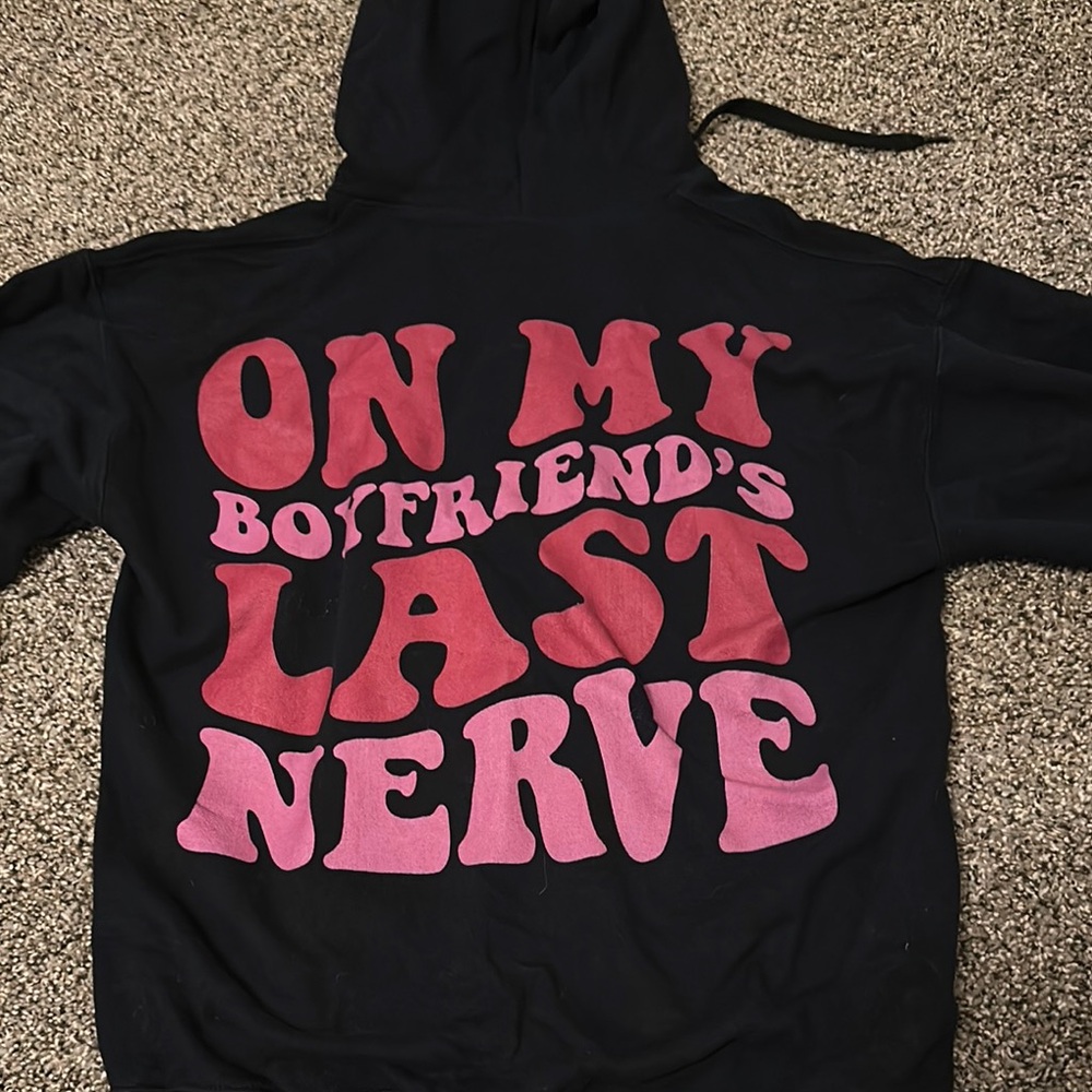 Black Hoodie with Pink Graphic Text